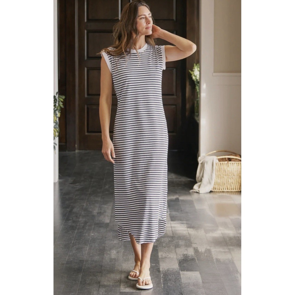 Frank & Eileen Cory Vintage Muscle Tee Maxi Dress Blue White Striped Nautical